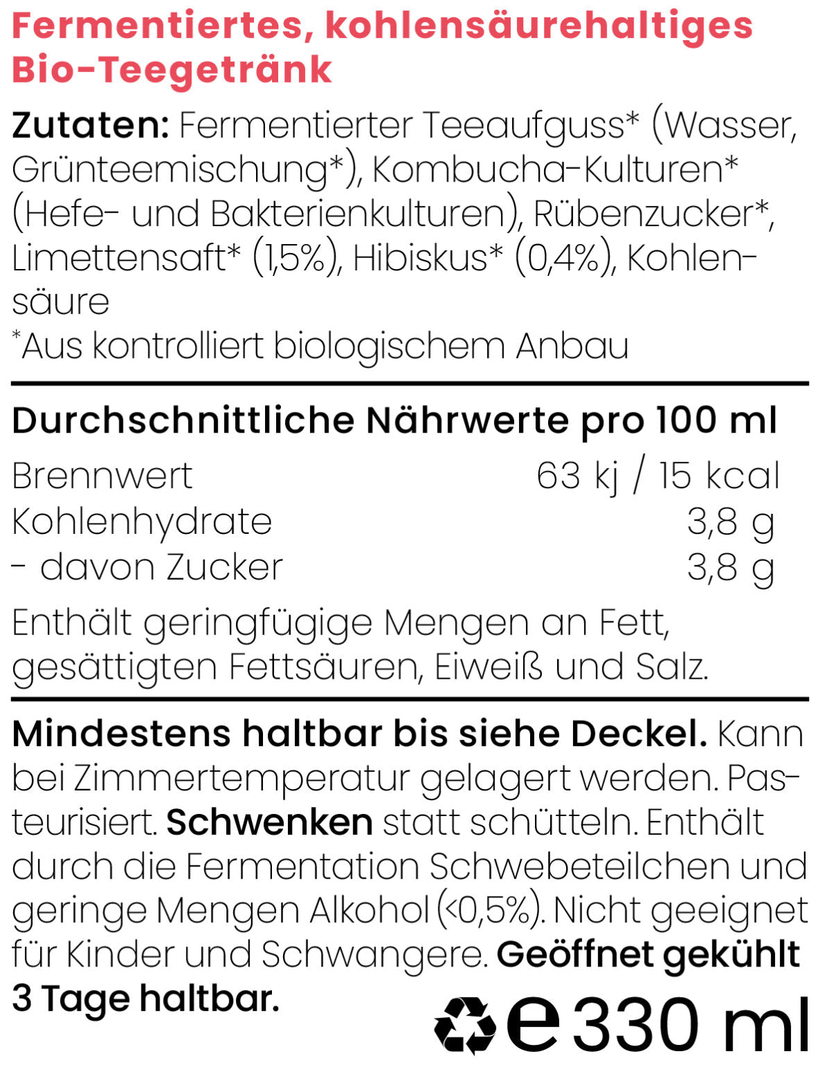 Kombucha mit Hibiskus und Limette / 330 ml / BOOTCH