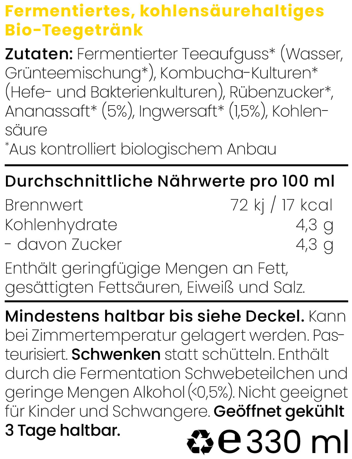 Kombucha mit Ananas & Ingwer / 330 ml / BOOTCH